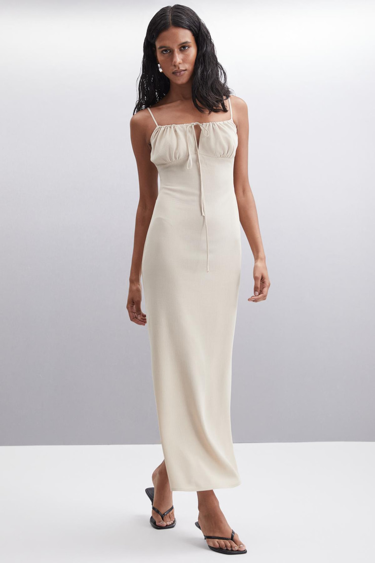 JANET Basic Slim Bej Tekli Elbise