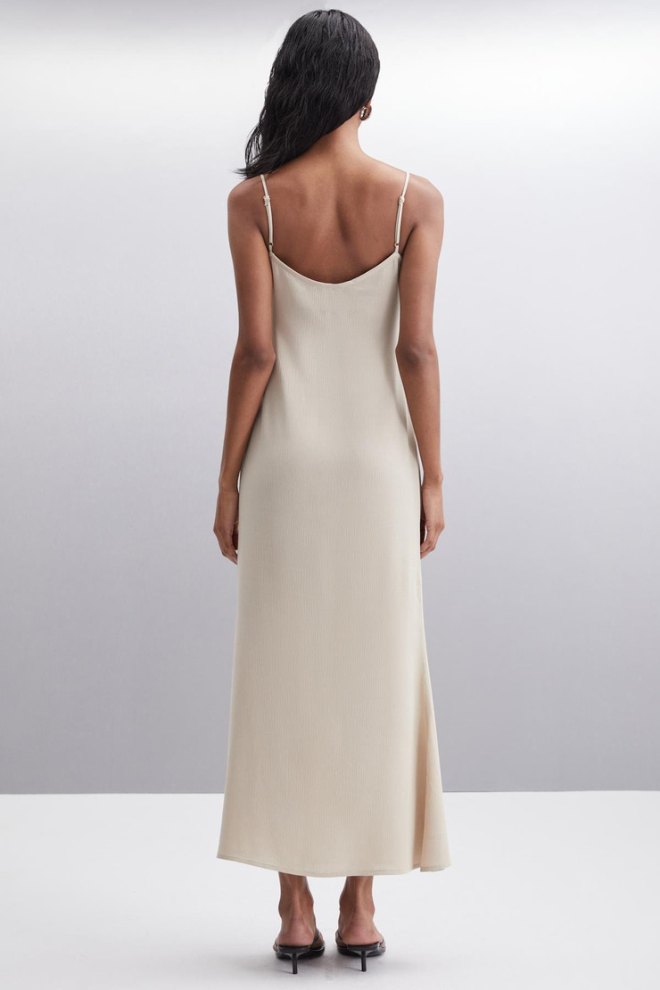 JANET Basic Slim Bej Tekli Elbise