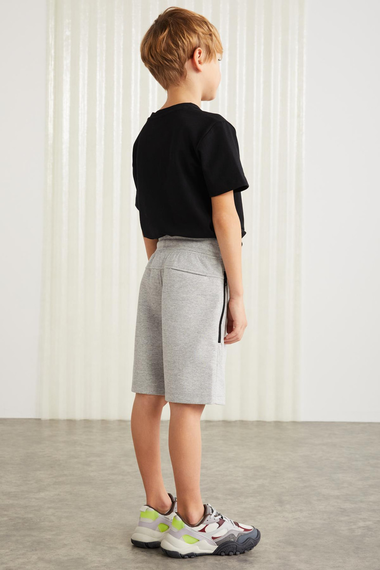 JEFFRERY-GRM24011 75% pamuk 25% polyester interlok baskılı ve fermuarlı erkek çocuk şort Gri Şort