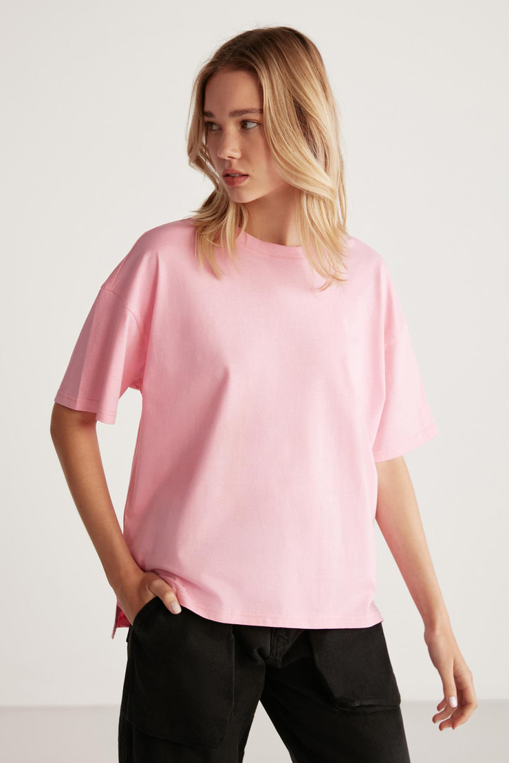 JEMMY Basic Relaxed Açık Pembe Tekli T-Shirt