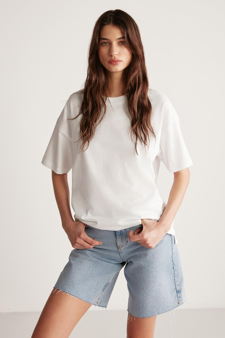 JEMMY Basic Relaxed Beyaz Tekli T-Shirt
