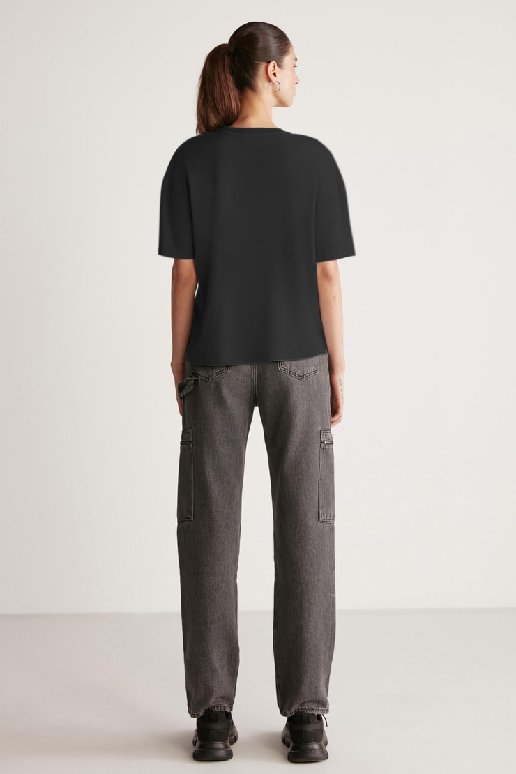 JEMMY Basic Relaxed Siyah Tekli T-Shirt