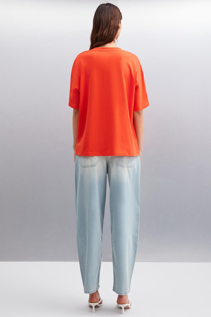 JEMMY Kadın Basic Süprem Dokuma Relaxed %100 Organik Pamuk Kırmızı T-Shirt