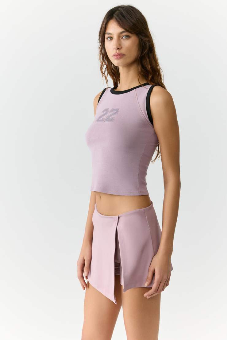 JENNY Kadın Yuvarlak Yaka Kolsuz Baskı Detaylı Gül Kurusu T-Shirt