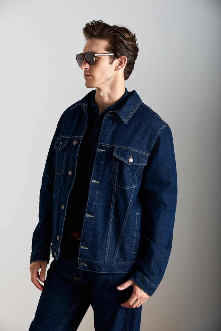 JERICHO Erkek Denim Oversize Lacivert Ceket