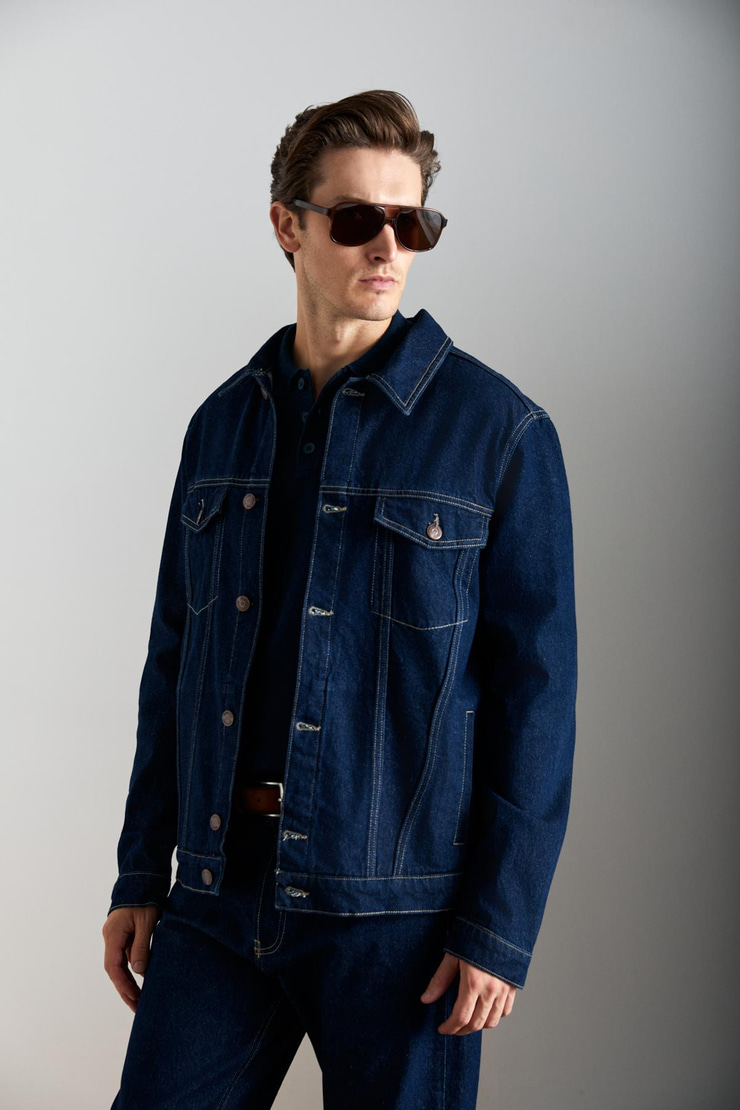 JERICHO Erkek Denim Oversize Lacivert Ceket