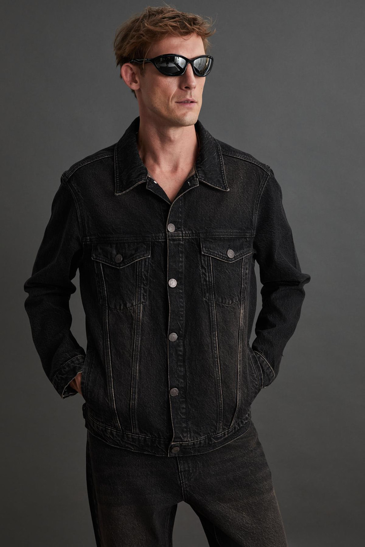 JERICHO Erkek Denim Oversize Siyah Ceket