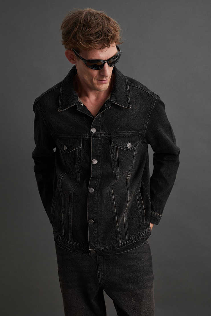 JERICHO Erkek Denim Oversize Siyah Ceket