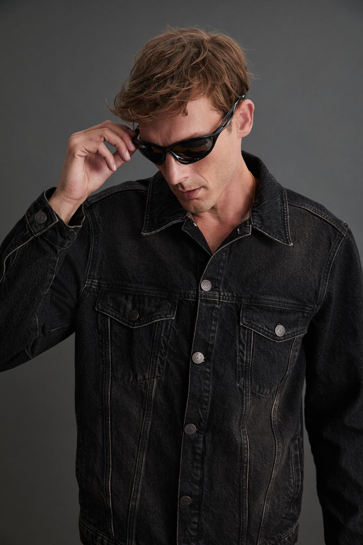 JERICHO Erkek Denim Oversize Siyah Ceket