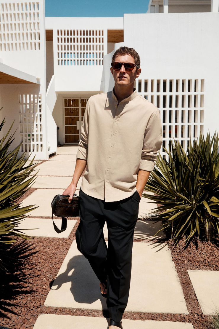 JEZER Erkek Hakim Yaka Uzun Kollu %100 Pamuk Regular Fit Bej Gömlek