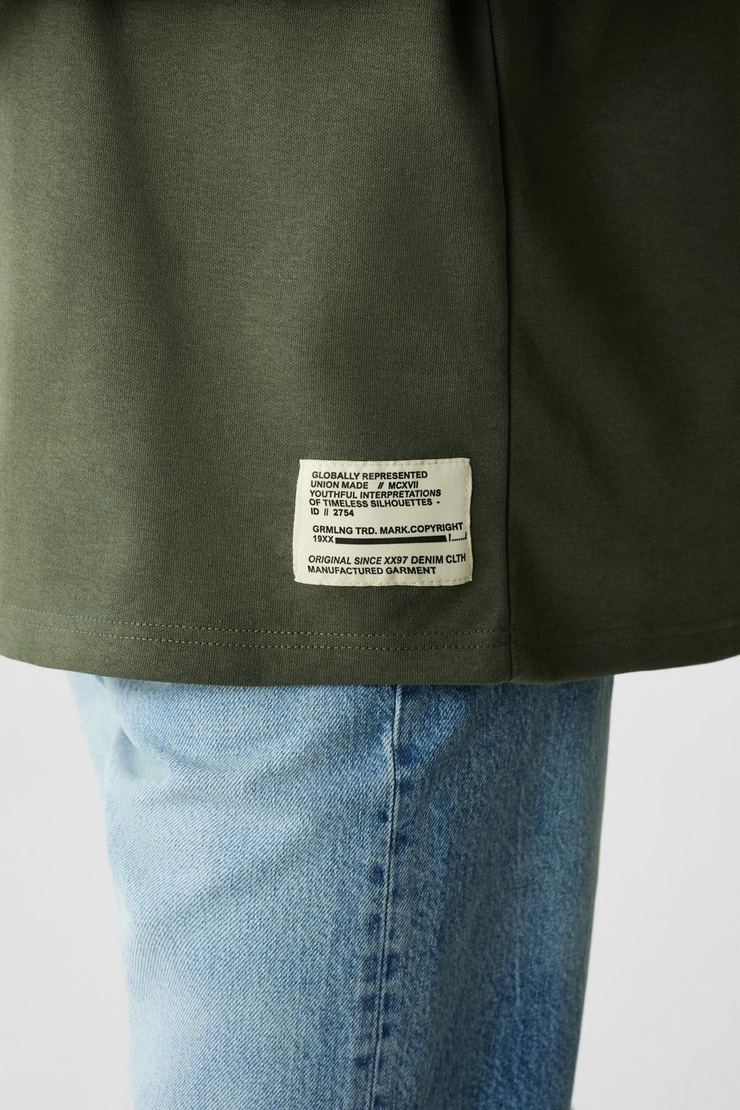 JOEL Erkek %100 Organik Pamuklu Kalın Kumaşlı Özel Dokulu Etiket Detaylı Oversize Haki T-Shirt