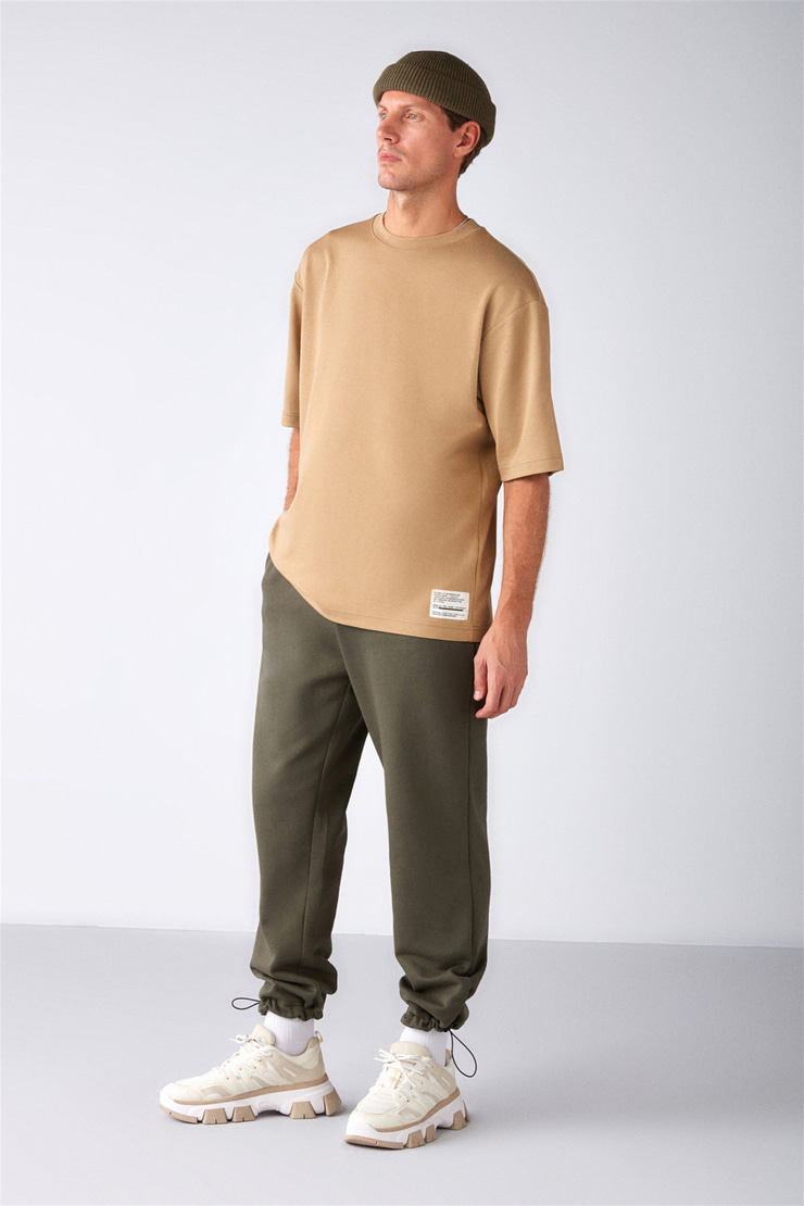 JOEL Örme Oversize Bej  T-Shirt