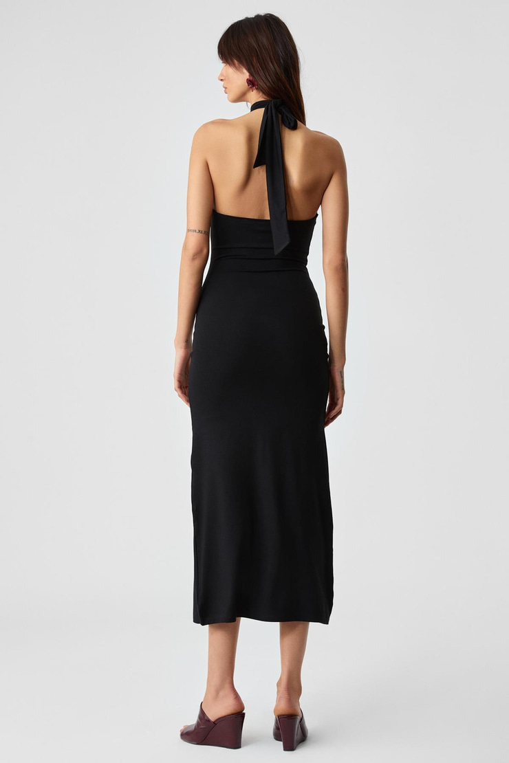 JOJOSE Kadın Boğazlı Kolsuz Regular Siyah Elbise