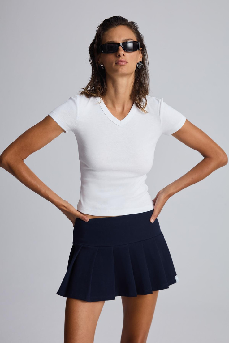 JOVITA Kadın Pamuklu Elastan Scuba Kumaş Lacivert Etek