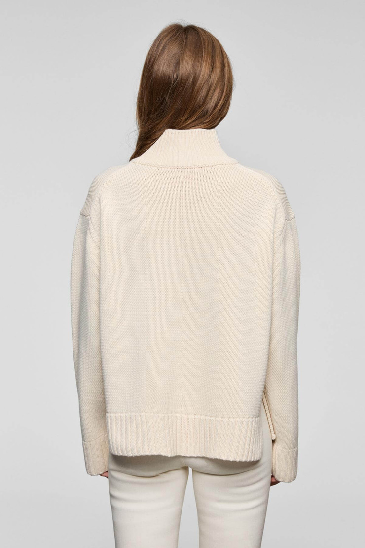 JOYITA Kadın Balıkçı Yaka Oversize Triko Ekru Kazak