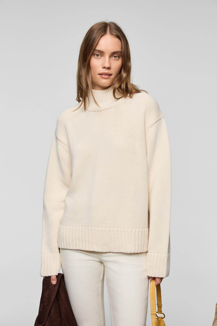 JOYITA Kadın Balıkçı Yaka Oversize Triko Ekru Kazak