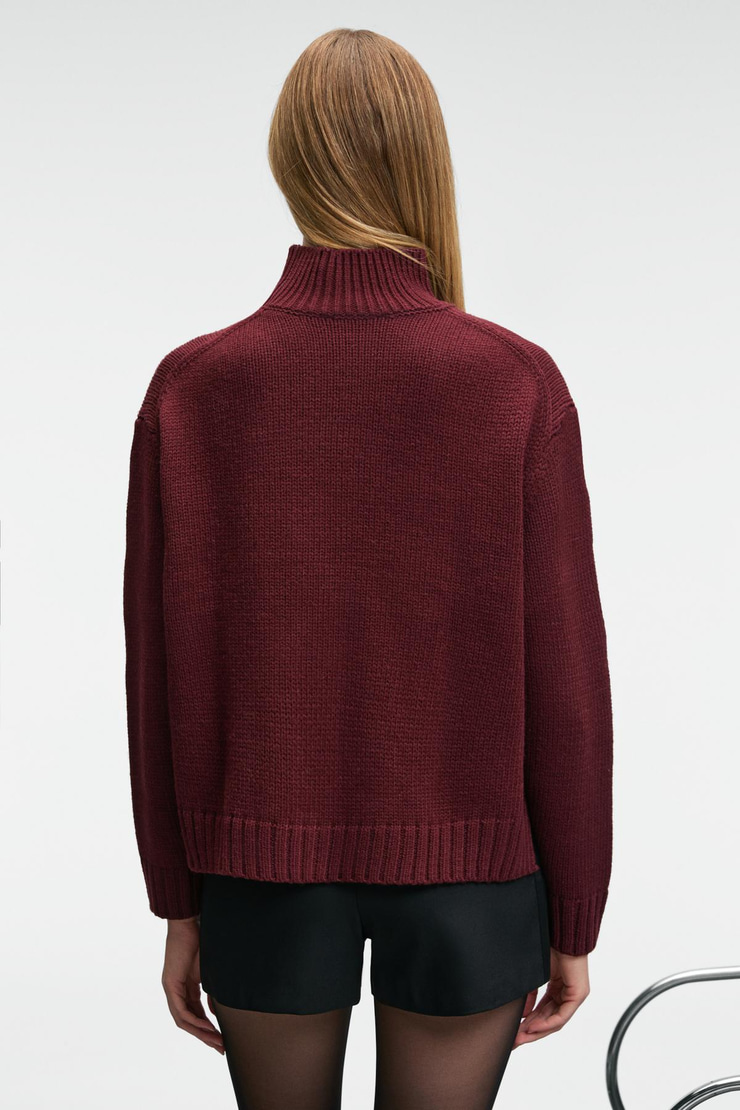 JOYITA Kadın Balıkçı Yaka Oversize Triko Bordo Kazak