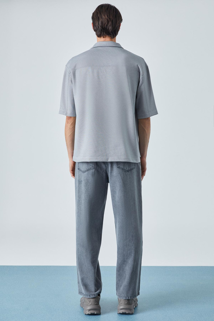 JUCKA Erkek Kısa Kollu Çıtçıt Kapamalı Oversize Fit Polo Yaka Gri T-Shirt