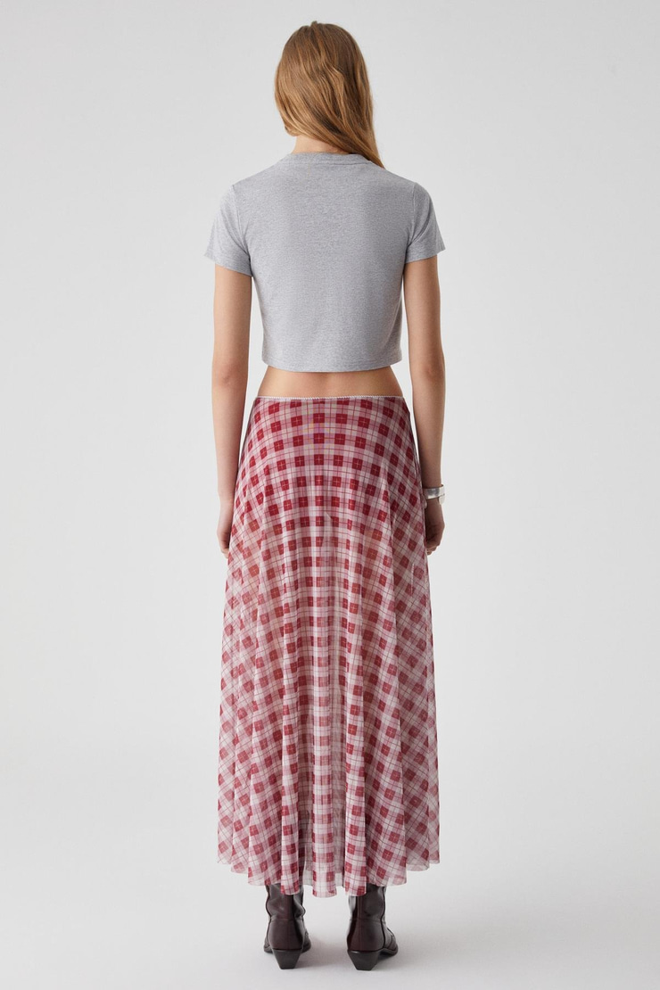 JULIANO Kadın Yüksek Bel Çizgili Oversize Kırmızı Etek