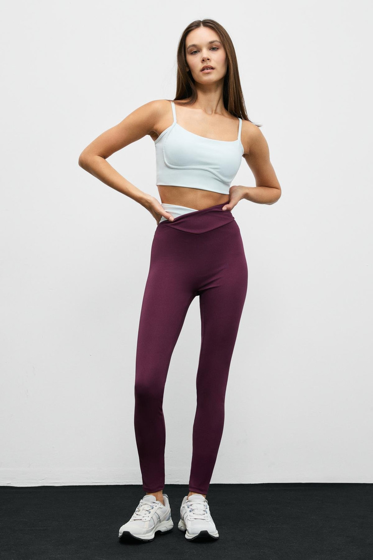 JULSEN Kadın Yumuşak Ve Esnek Dokulu Asimetrik Konstrat Bel Detaylı Bordo Tayt