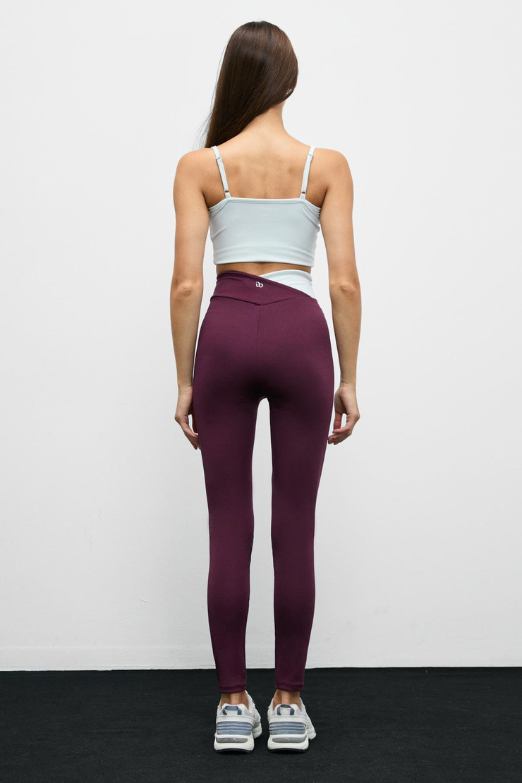 JULSEN Kadın Yumuşak Ve Esnek Dokulu Asimetrik Konstrat Bel Detaylı Bordo Tayt