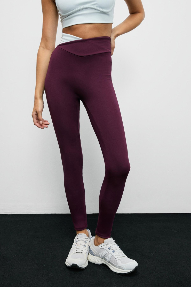 JULSEN Kadın Yumuşak Ve Esnek Dokulu Asimetrik Konstrat Bel Detaylı Bordo Tayt