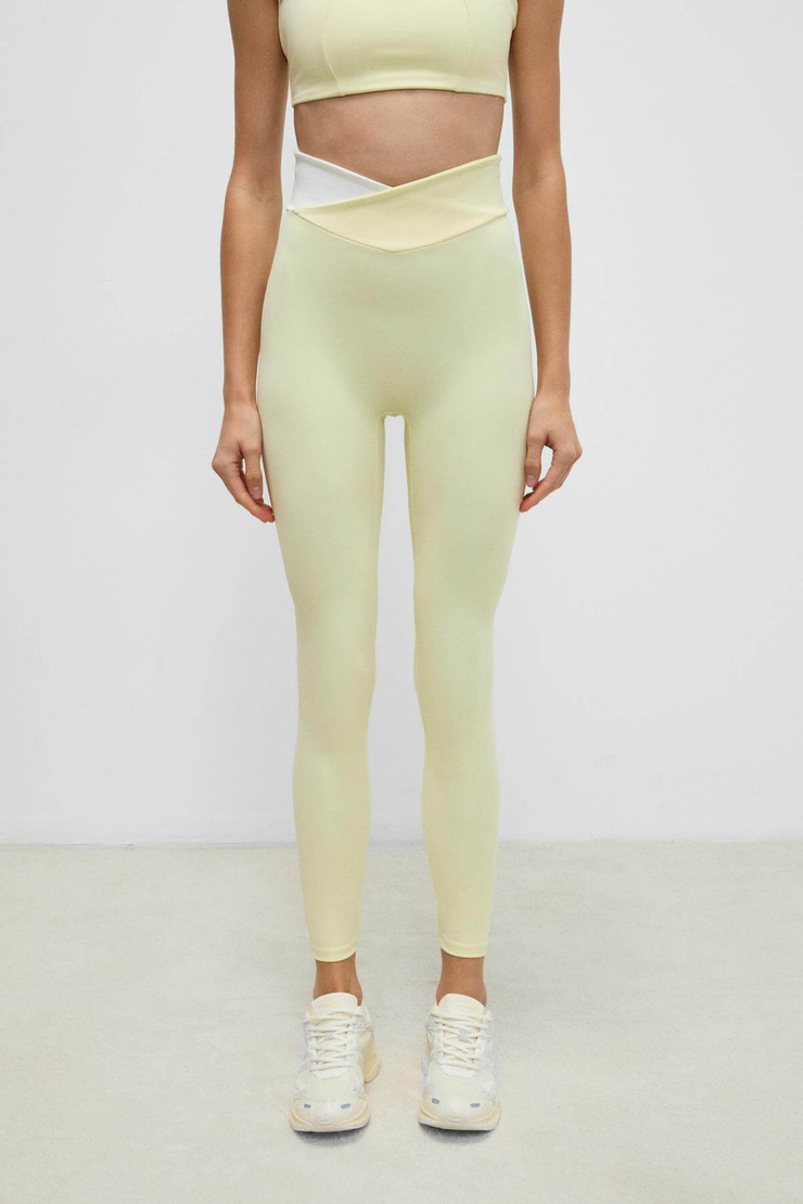 JULSEN Kadın Yumuşak Ve Esnek Dokulu Asimetrik Konstrat Bel Detaylı Sarı Tayt