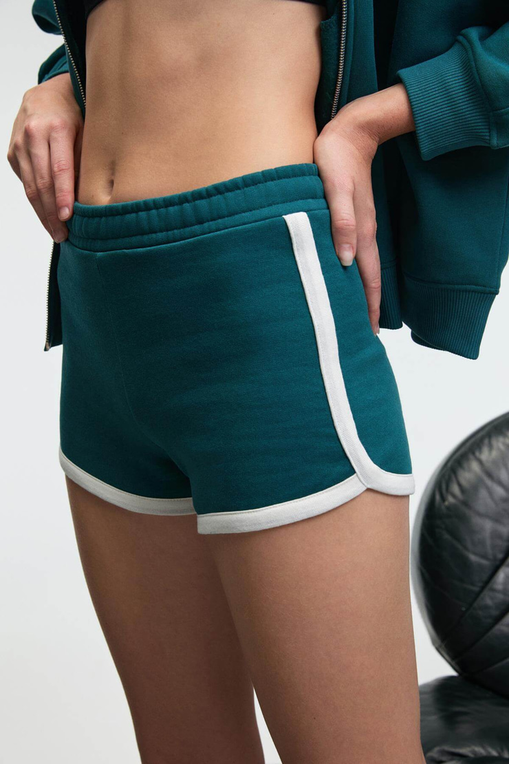 JUNELIA Kadın Kontrast Renk Biyeli Regular Fit Kısa Koyu Turkuaz Şort