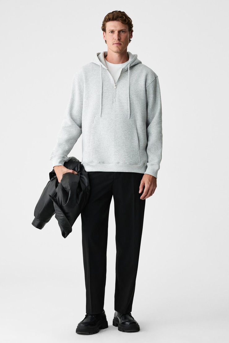 JUSTUS Erkek Kapüşonlu Kanguru Cepli Fermuar Yakalı Grimelanj Sweatshirt