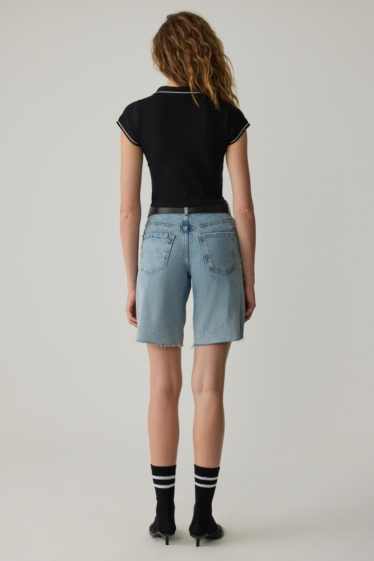 KAELA Kadın Triko Polo Yaka Düğmeli Kısa Kollu Baskı Detaylı Siyah T-Shirt