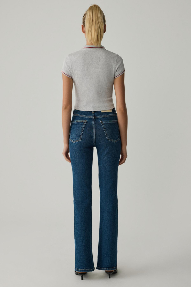 KAELA Kadın Triko Polo Yaka Düğmeli Kısa Kollu Baskı Detaylı Grimelanj T-Shirt