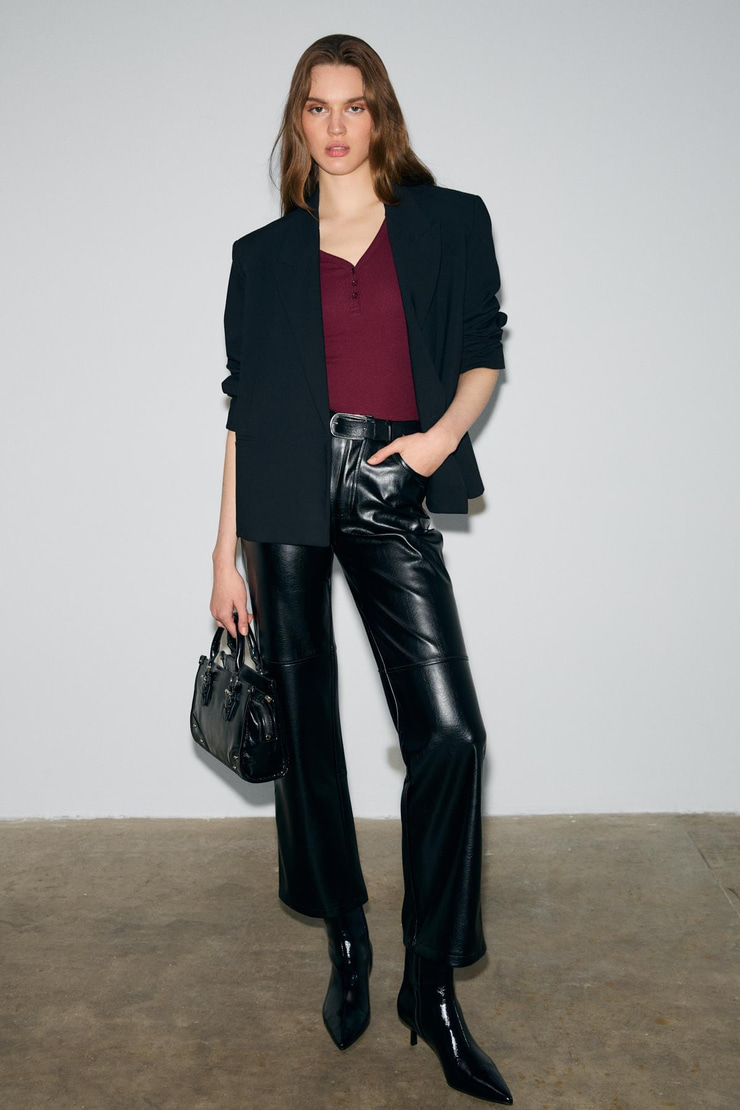 KALANI Kadın Uzun Kollu V Yaka Patlı Düğmeli Bordo Body