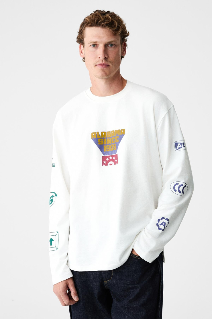 KALIMERA Erkek %100 Organik Pamuklu Bisiklet Yakalı Uzun Kollu Beyaz T-Shirt