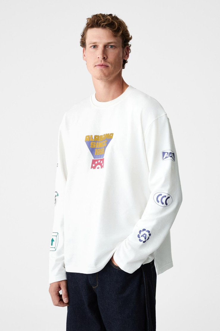 KALIMERA Erkek %100 Organik Pamuklu Bisiklet Yakalı Uzun Kollu Beyaz T-Shirt