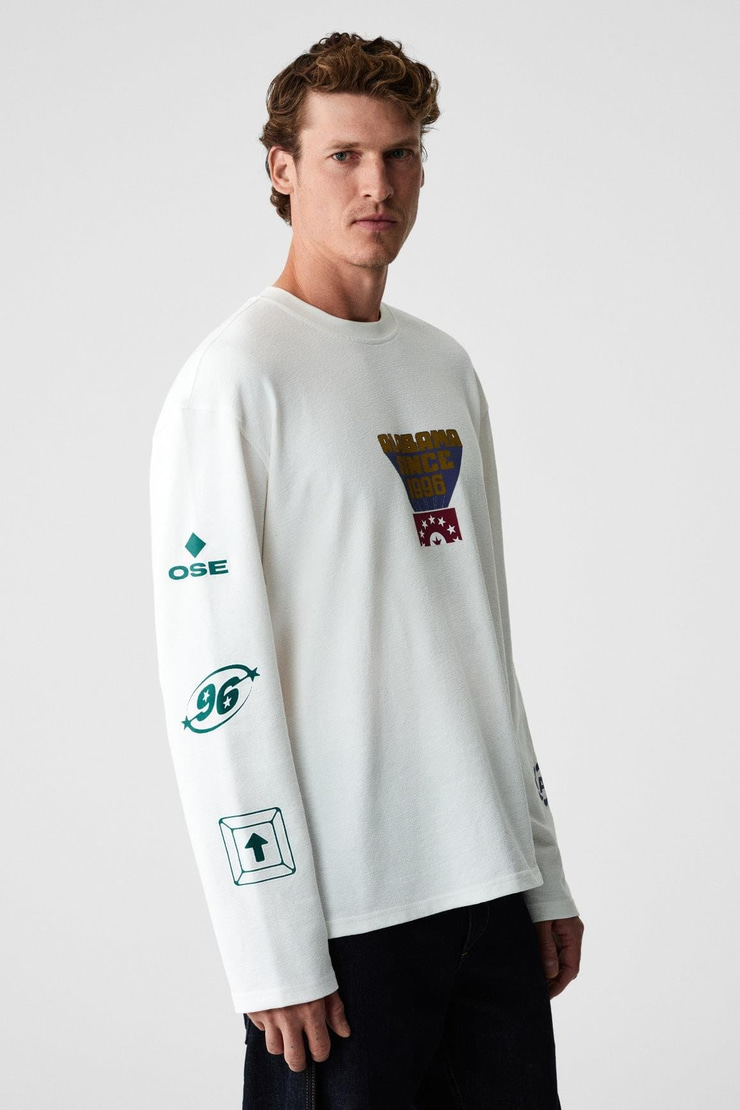 KALIMERA Erkek %100 Organik Pamuklu Bisiklet Yakalı Uzun Kollu Beyaz T-Shirt