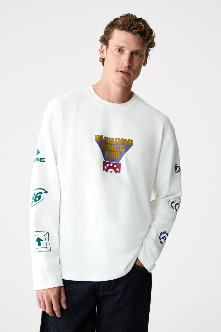 KALIMERA Erkek %100 Organik Pamuklu Bisiklet Yakalı Uzun Kollu Beyaz T-Shirt