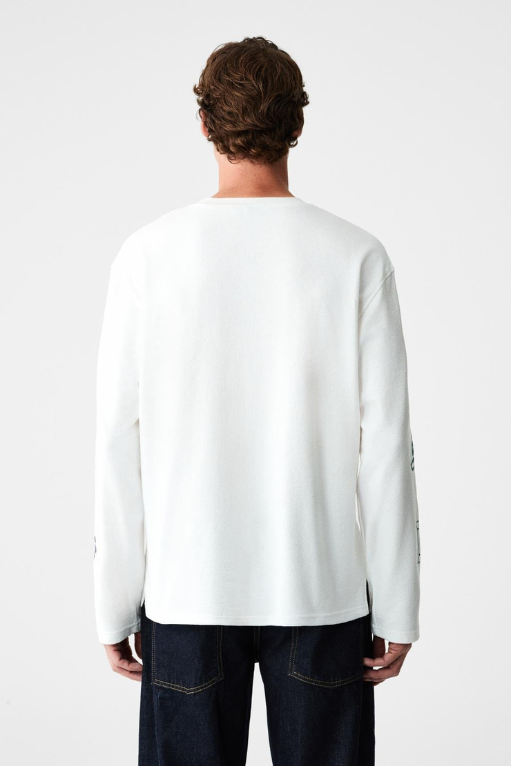 KALIMERA Erkek %100 Organik Pamuklu Bisiklet Yakalı Uzun Kollu Beyaz T-Shirt