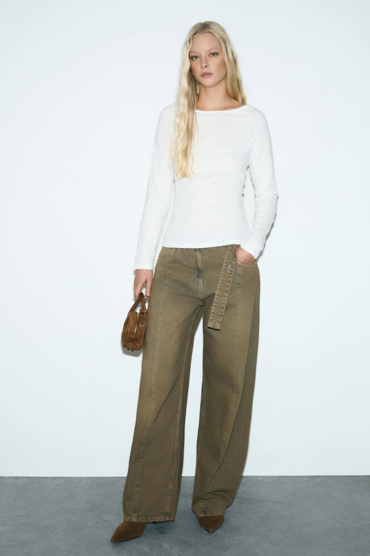 KARAKOLA Kadın Organik Pamuklu Kayık Yaka Reglan Kol Slim Fit Beyaz Bluz