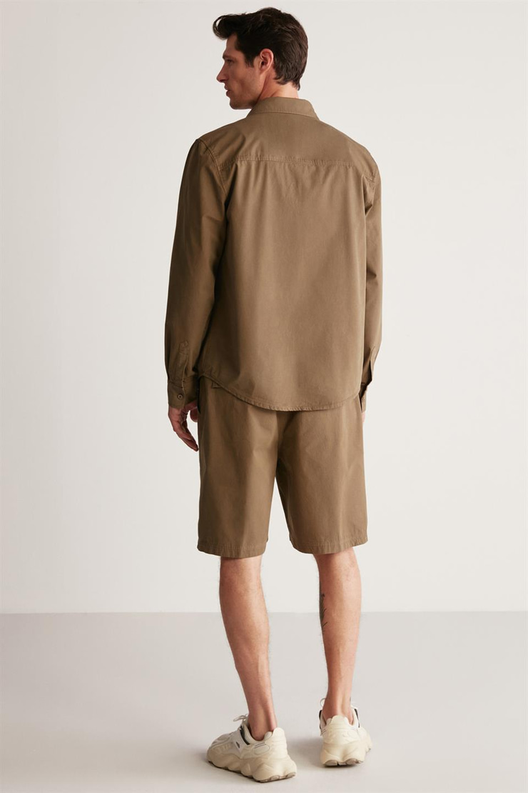 KELVIN Dokuma Oversize Haki Tekli Gömlek