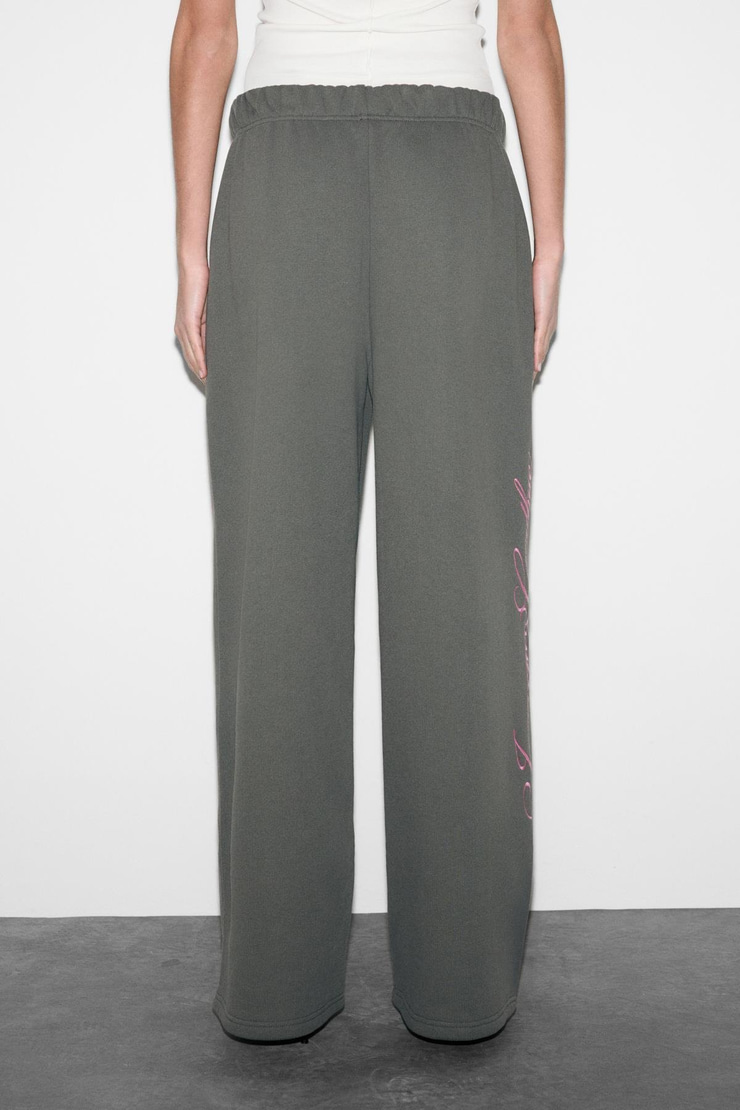 KENYOT Kadın Organik Pamuklu Nakış İşlemeli Geniş Paçalı Relaxed Fit Antrasit Eşofman Altı