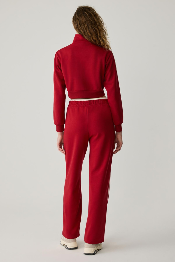 KIMIKO Kadın Beli Lastikli Relaxed Küçük Baskılı Kırmızı Eşofman Altı