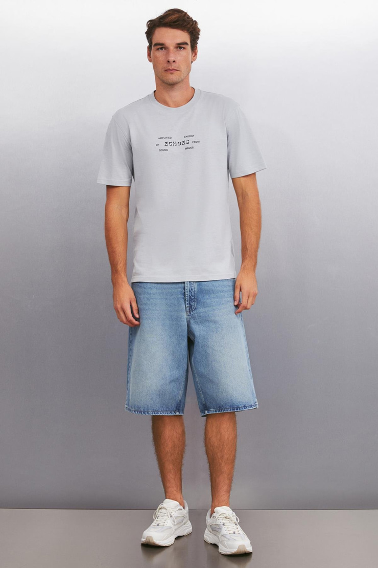 KINGSLEY Basic Regular Gri Tekli T-Shirt