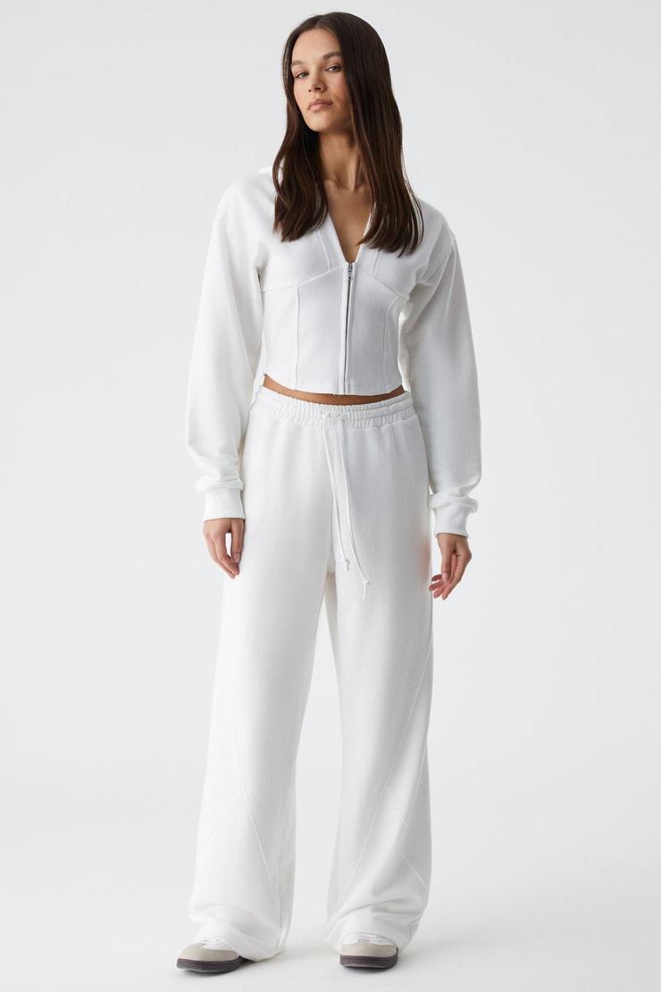 KLED Kadın Bağcıklı Geniş Paça Regular Ekru Eşofman Altı