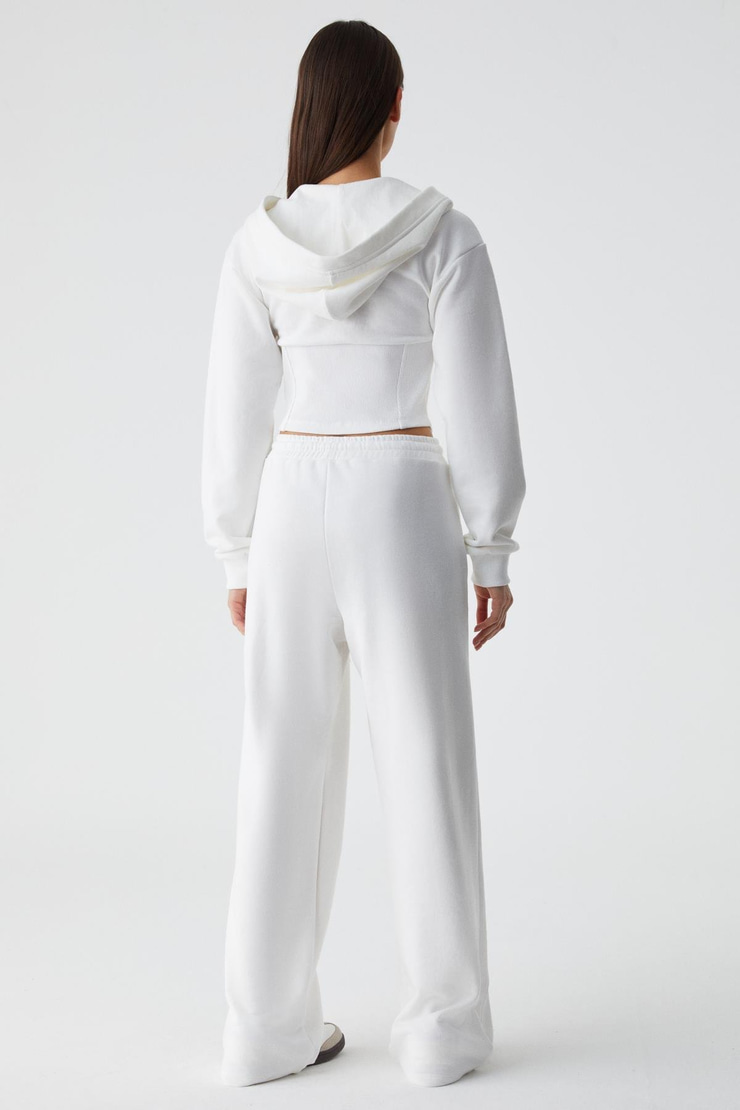 KLED Kadın Bağcıklı Geniş Paça Regular Ekru Eşofman Altı