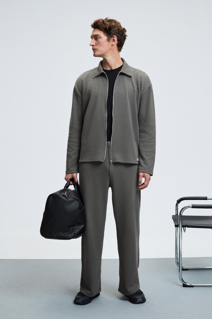 LACHLAN Erkek Waffle Özel Dokulu Kordonlu Süs Etiketli Koyu Gri Pantolon