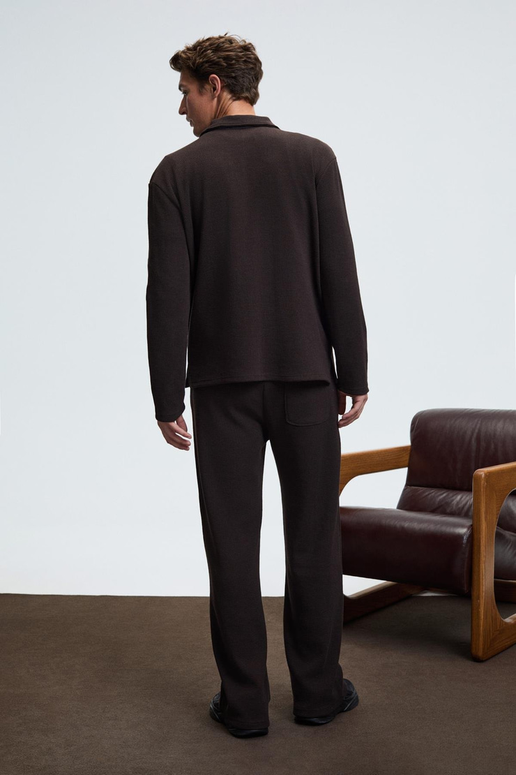 LACHLAN Erkek Waffle Özel Dokulu Kordonlu Süs Etiketli Acı Kahve Pantolon