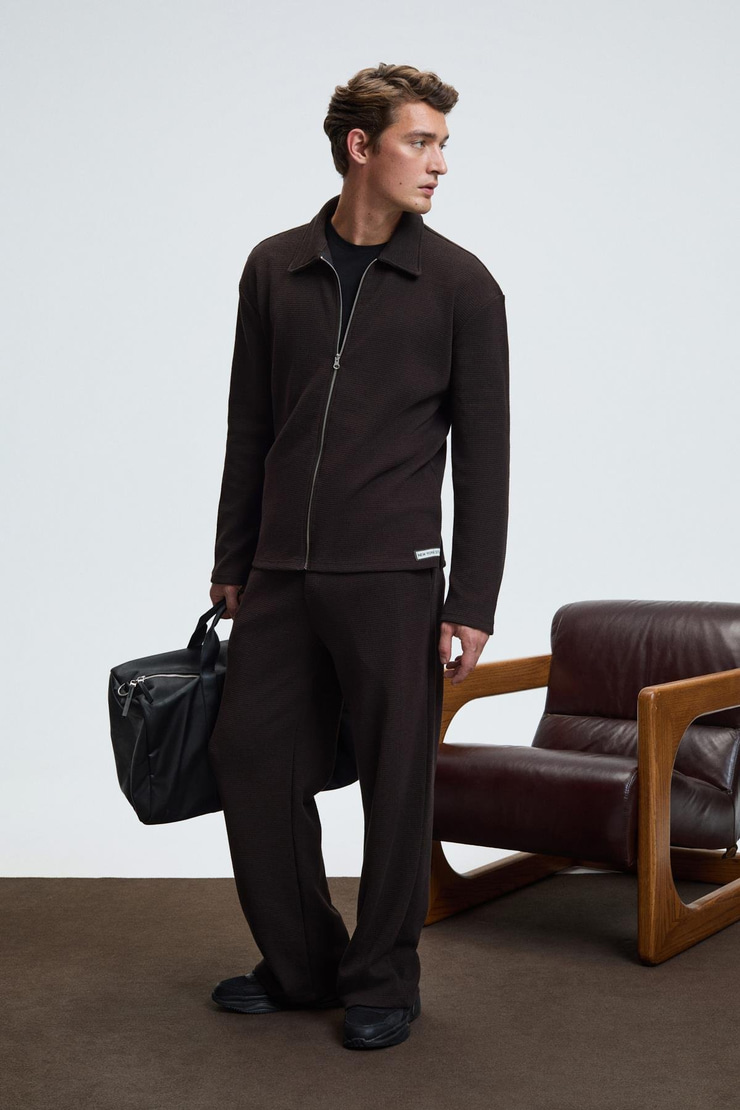 LACHLAN Erkek Waffle Özel Dokulu Kordonlu Süs Etiketli Acı Kahve Pantolon