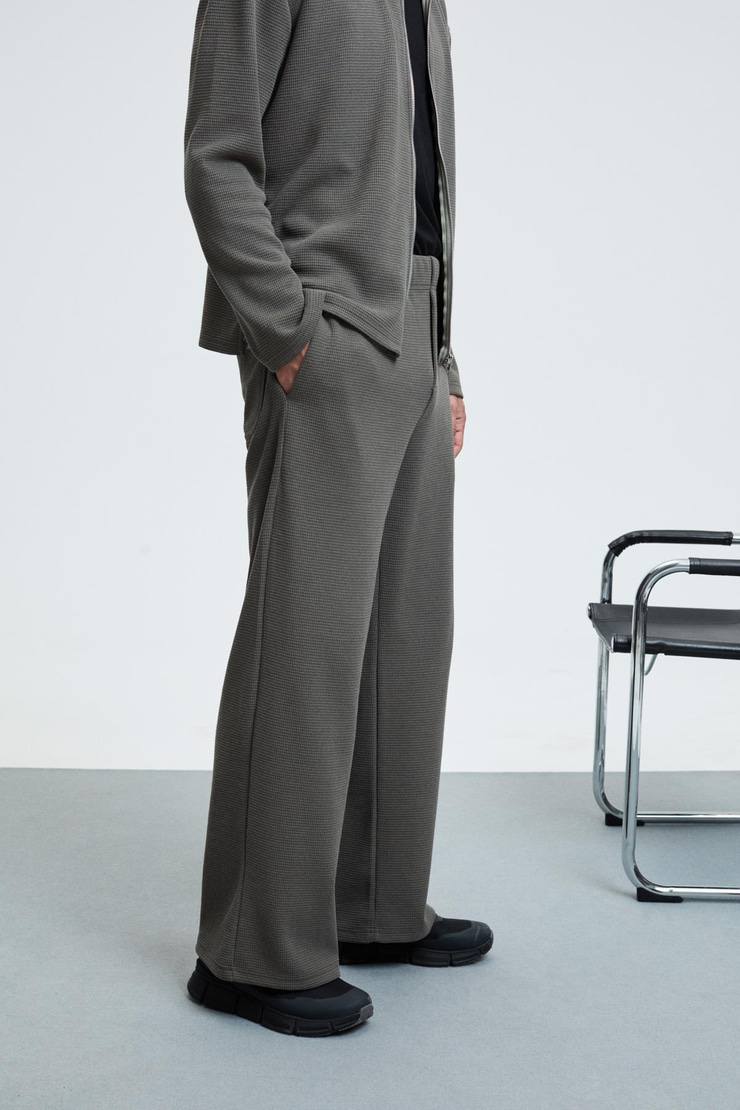 LACHLAN Erkek Waffle Özel Dokulu Kordonlu Süs Etiketli Koyu Gri Pantolon