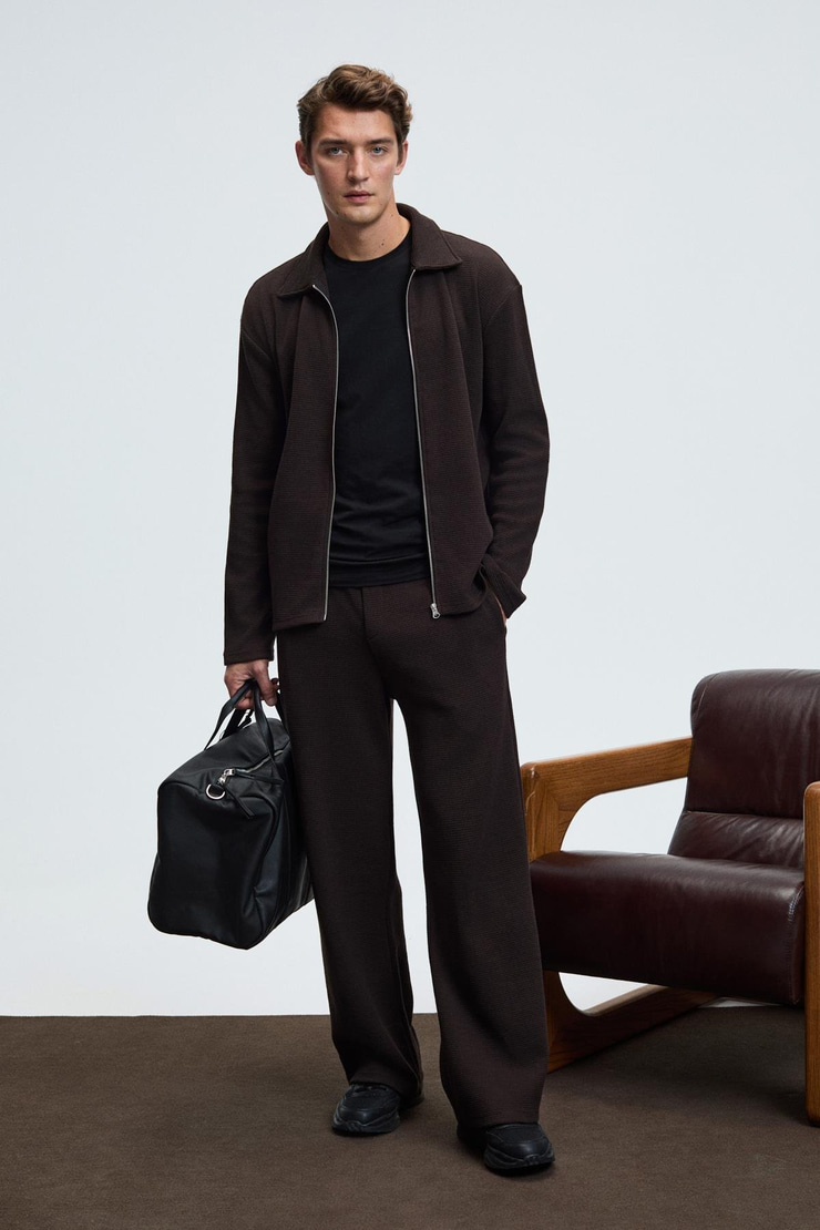 LACHLAN Erkek Waffle Özel Dokulu Kordonlu Süs Etiketli Acı Kahve Pantolon