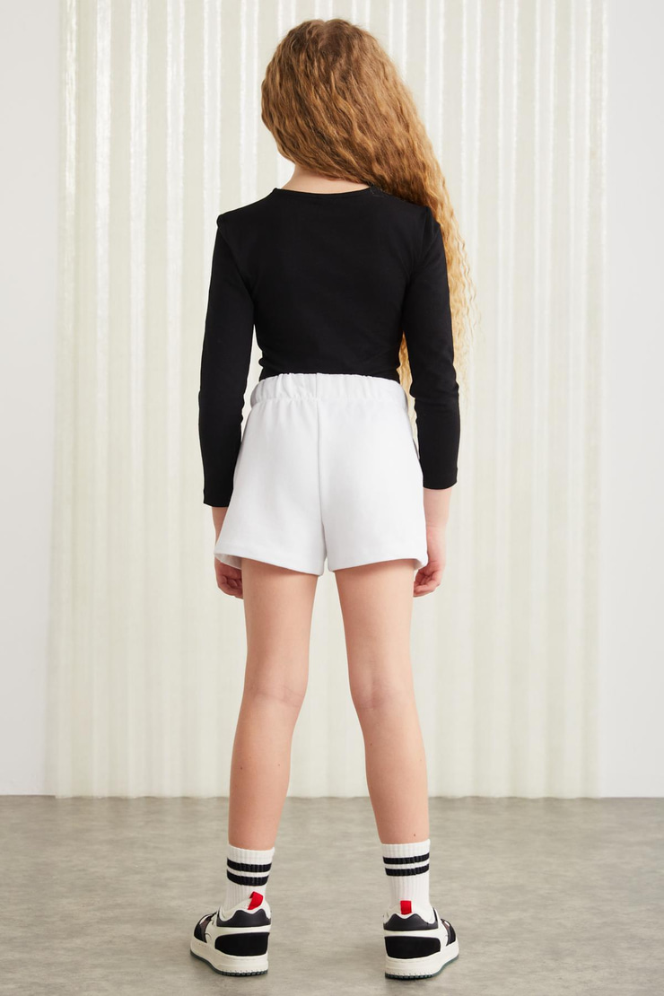 LAINEY-GRM24041 100% pamuk 3 iplik baskılı kız çocuk şort Beyaz Şort